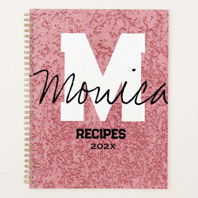Girly Monogram Calligraphy rough rose Pink Binder Planer (Vorderseite)