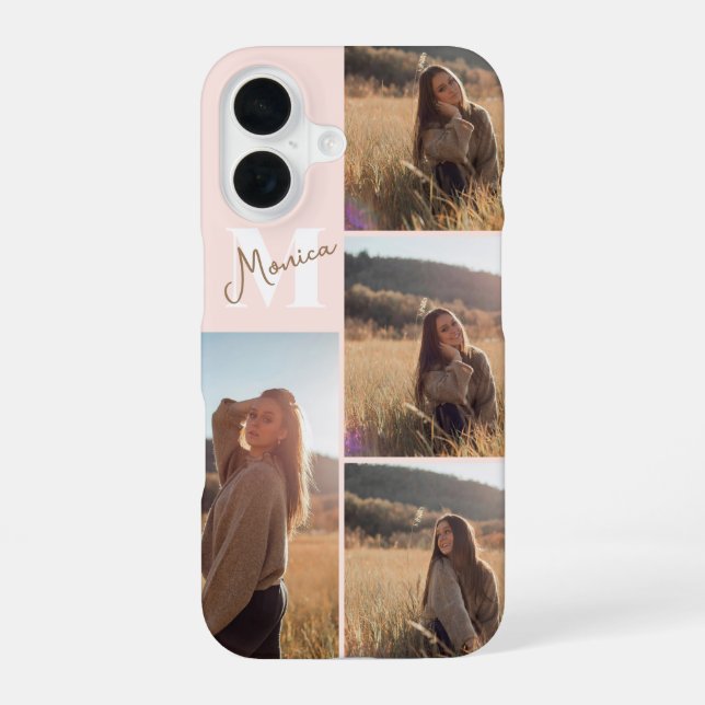 Girly Monogram Elegantes Foto Rosa iPhone 16 Hülle (Rückseite)