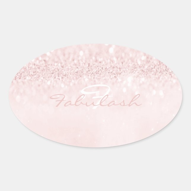 Girly Monogram Funkelnd Glitzer Rosa Pastellname 1 Ovaler Aufkleber (Vorderseite)