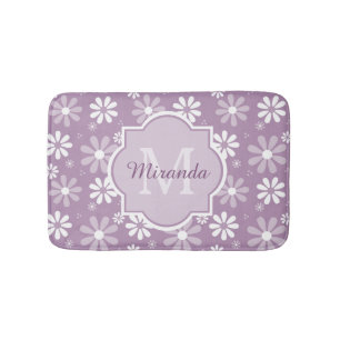 Girly Monogram Light Lila Daisy Blume und Name Badematte