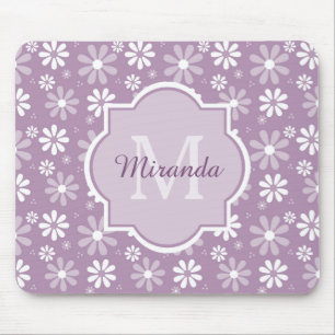 Girly Monogram Light Lila Daisy Blume und Name Mousepad
