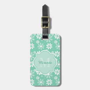Girly Monogram Minze White Daisy Blume mit Namen Gepäckanhänger