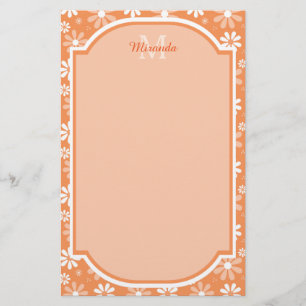 Girly Monogram Niedlich Orange Daisy Blume und Nam Briefpapier