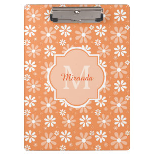 Girly Monogram Niedlich Orange Daisy Blume und Nam Klemmbrett