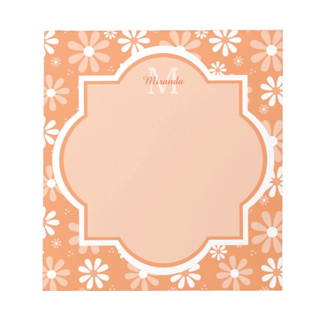 Girly Monogram Niedlich Orange Daisy Blume und Nam Notizblock (Vorderseite)