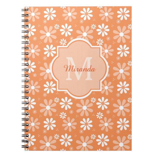 Girly Monogram Niedlich Orange Daisy Blume und Nam Notizblock (Vorderseite)