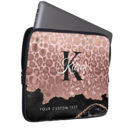 Girly Monogram Rose Gold Leopard und Schwarzer Mar Laptopschutzhülle