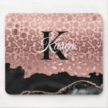 Girly Monogram Rose Gold Leopard und Schwarzer Mar