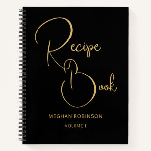 Girly Monogram Schwarz und Gold Kochbuch Rezepte Notizbuch