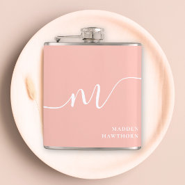 Girly Monogram Script Calligraphy Coral Blush Pink Flachmann