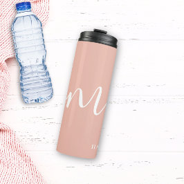 Girly Monogram Script Calligraphy Coral Blush Pink Thermosbecher