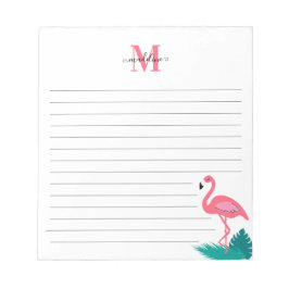 Girly Monogram Tropical Blätter Pink Flamingo Line Notizblock