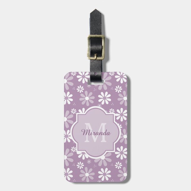 Girly Monogramm-hellpurpurne Gänseblümchen-Blumen Gepäckanhänger (Vorderseite vertikal)