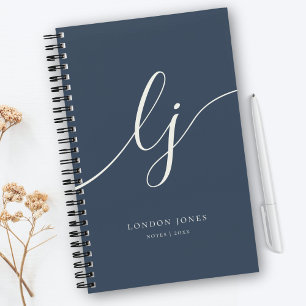 Girly Monogramm Kalligrafie 2 Initialen Navy Elfen Notizbuch