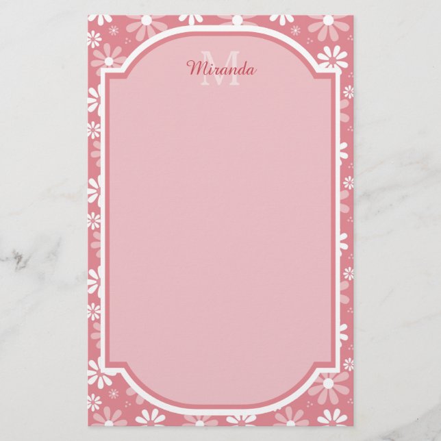 Girly Monogramm-niedliche rosa Briefpapier (Vorderseite)