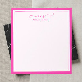Girly Monogramm Schrift Lebendiges Rosa Notizblock