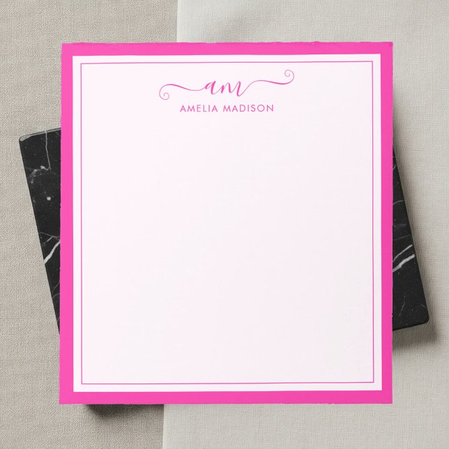 Girly Monogramm Schrift Lebendiges Rosa Notizblock (Von Creator hochgeladen)