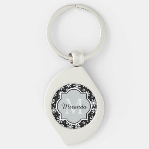 Girly Monogramm-Schwarz-weiße Gänseblümchen-Blu Schlüsselanhänger