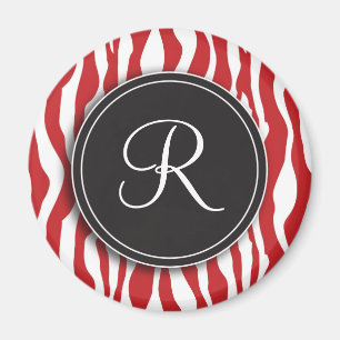 Girly Monogrammroter Zebra-Druck-Magnet Magnet