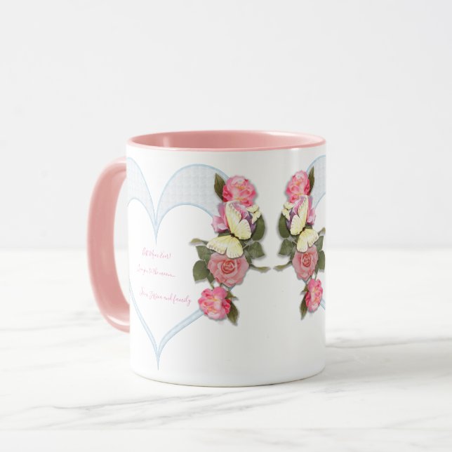 Girly Mother's Day Rosa Blumenherz Tasse (Vorderseite Links)