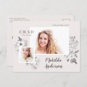 Girly Multi-Foto Blumen-elegante Graduierungsparty Einladungspostkarte