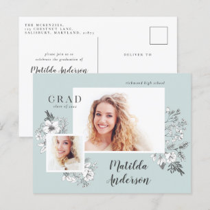 Girly Multi-Foto Blütenelegante Abschlussfeier Einladungspostkarte