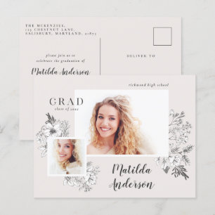 Girly Multi-Foto Blütenelegante Abschlussfeier Einladungspostkarte
