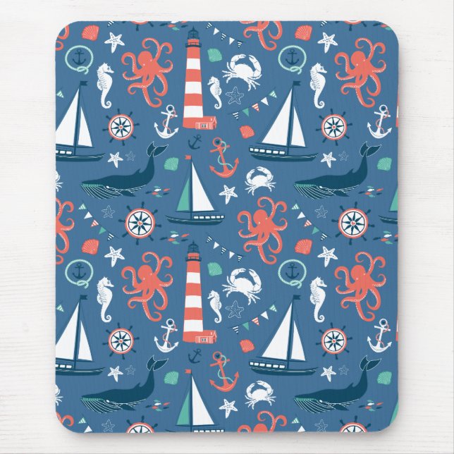 Girly Muster des Retro nautischseemanns mit Ankern Mousepad (Vorne)