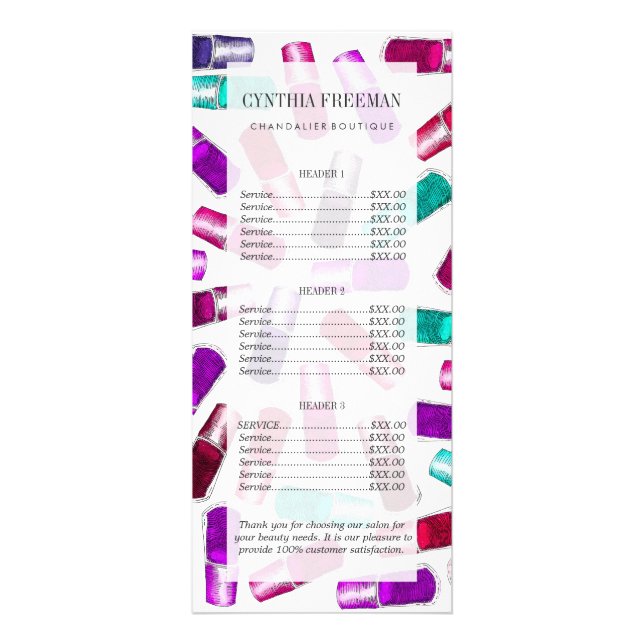 Girly Nagellackhübscher gemalter Watercolor Werbekarte (Vorne)