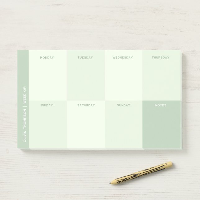 Girly Name Green School Weekekly Planner Notepad Post-it Klebezettel (Auf Schreibtisch)