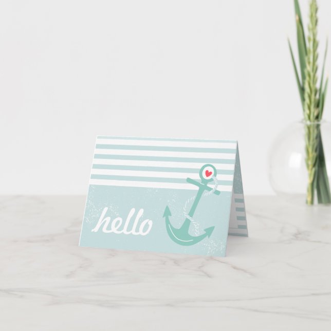 Girly Nautical Anchor Hello Karte (Vorderseite)