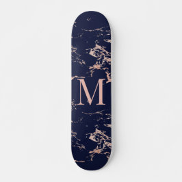 Girly Navy Blauer Marmor Rose Gold Foil Monogram Skateboard