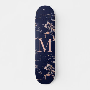 Girly Navy Blauer Marmor Rose Gold Foil Monogram Skateboard