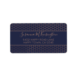 Girly Navy Blue und Rose Gold Foil Geometric Adressaufkleber