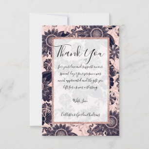 Girly Navy Rose Gold Glitter Floral Illustrations Dankeskarte
