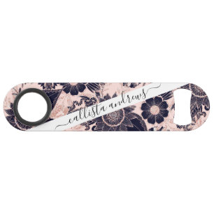 Girly Navy Rose Gold Glitter Floral Illustrations Speed Flaschenöffner