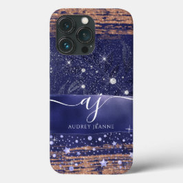 Girly Navy Rose Gold Glitzer Stars Foliage  Case-Mate iPhone Hülle