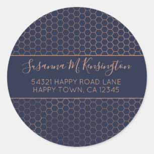 Girly Navy und Rose Gold Foil Hexagon Runder Aufkleber