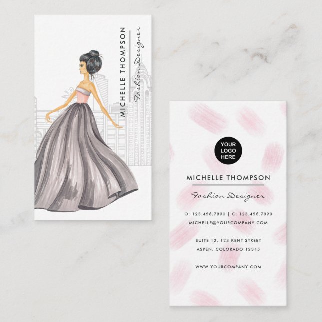 Girly New York Fashion Designer Business Card Visitenkarte (Vorne/Hinten)