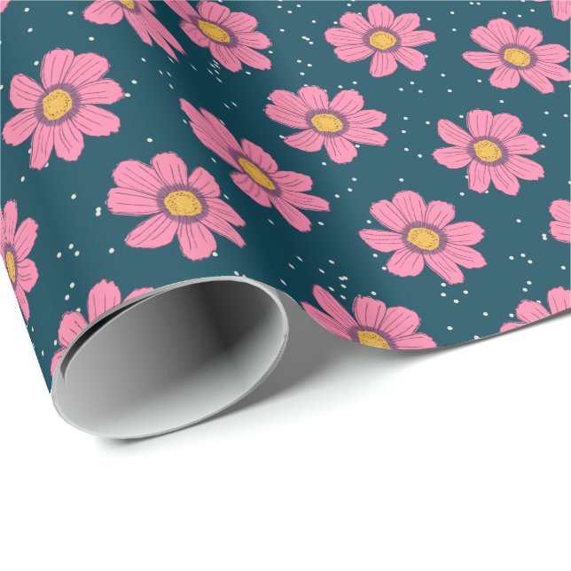 Girly Niedlich Modern Blue Pink Blume Geschenkpapier (Rolleneckpunkt)
