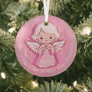 Girly Niedlich Pink Angel 2024 Ornament Aus Glas