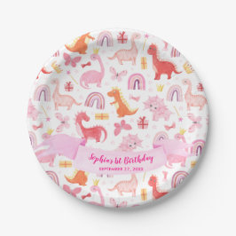 Girly Niedlich Pink Baby Dinosaur Kindergeburtstag Pappteller