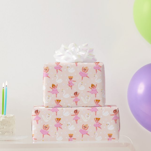 Girly Niedlich Pink Ballerina Swan Muster Geschenkpapier (Partygeschenke)