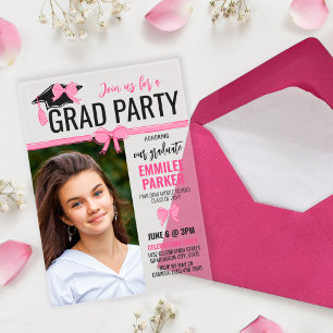 Girly Niedlich Pink Bows Foto Abschluss Celebratio Acryleinladungen