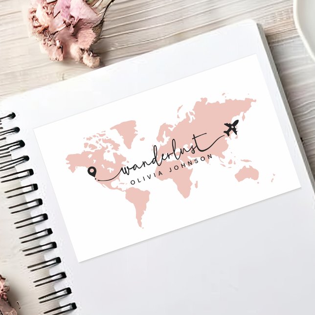 Girly Niedlich Pink Wanderlust World Travel Script Rechteckiger Aufkleber (Von Creator hochgeladen)
