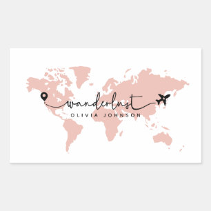 Girly Niedlich Pink Wanderlust World Travel Script Rechteckiger Aufkleber