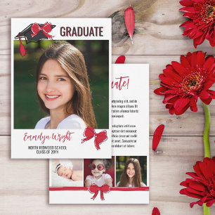 Girly Niedlich Red Bows Fotos Abschluss Ankündigung