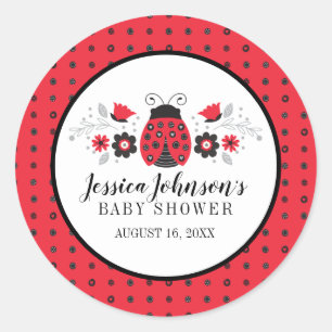 Girly Niedlich Red Ladybug Babydusche Runder Aufkleber