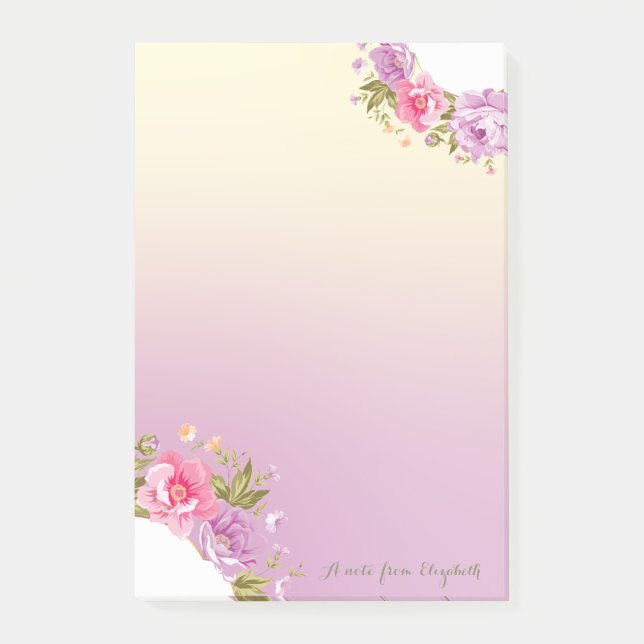 Girly Niedlich Stylish floral - Personalisiert Post-it Klebezettel (Vorderseite)