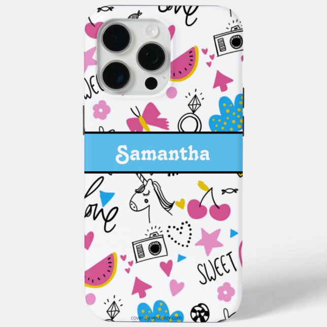 Girly Niedlich Trendy Simple Blue Stilftiges Muste Case-Mate iPhone Hülle (Rückseite)